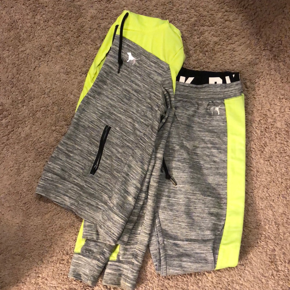 Neon, grey and black zip up PINK hoodie